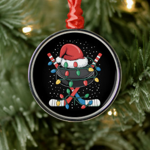 Adorno Metálico Gorrito Deportivo de Hockey de Navidad Xmas Santa