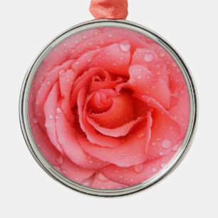 Adorno Metálico Gotas de agua de rosa roja romántica
