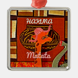 Adorno Metálico Graciosa jirafa con texto fresco Hakuna Matata