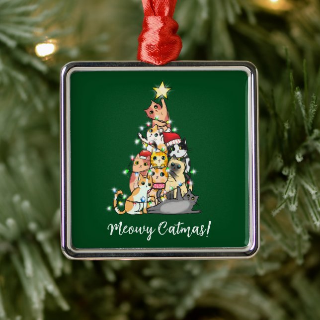 Adorno Metálico Gracioso Meowy Catmas Cats Árbol de Navidad (Árbol)