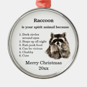 Adorno Metálico Gracioso Raccoon Tu Espíritu Navidades Animales Hu