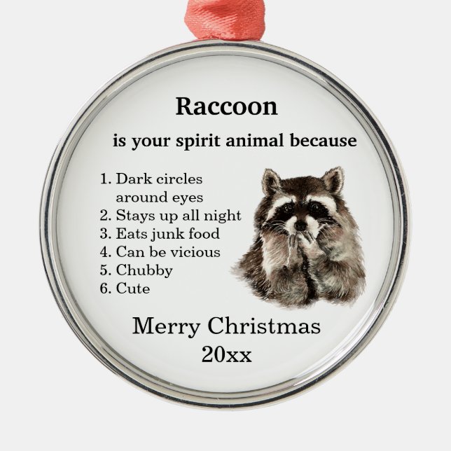 Adorno Metálico Gracioso Raccoon Tu Espíritu Navidades Animales Hu (Frente)