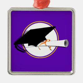 Adorno Metálico Grad Cap Tilt con Colores Escolares Morado y Oro