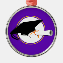 Adorno Metálico Grad Cap Tilt con Colores Escolares Morado y Oro