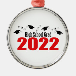 Adorno Metálico Grado de secundaria 2022 Caps y diplomas (Rojo)