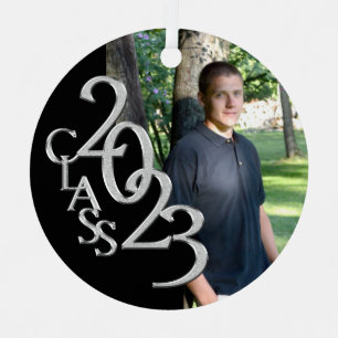 Adorno Metálico Graduación Clase 2023 Fotocolor negro y plata