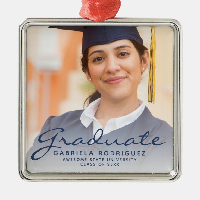 Adorno Metálico Graduación de foto de guión azul oscuro Keepsake (Frente)