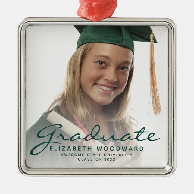 Adorno Metálico Graduación de foto de guión verde oscuro Keepsake (Frente)