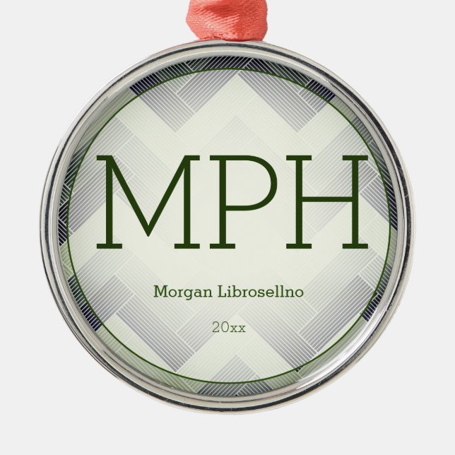 Adorno Metálico Graduación de Herringbone Green White Name MPH (Frente)