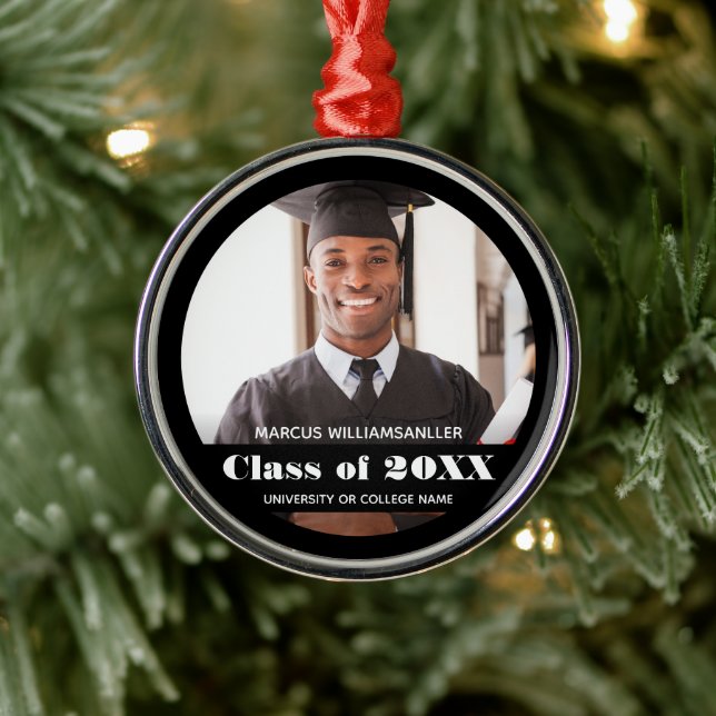 Adorno Metálico Graduación en negro del año de clase fotográfica (Árbol)
