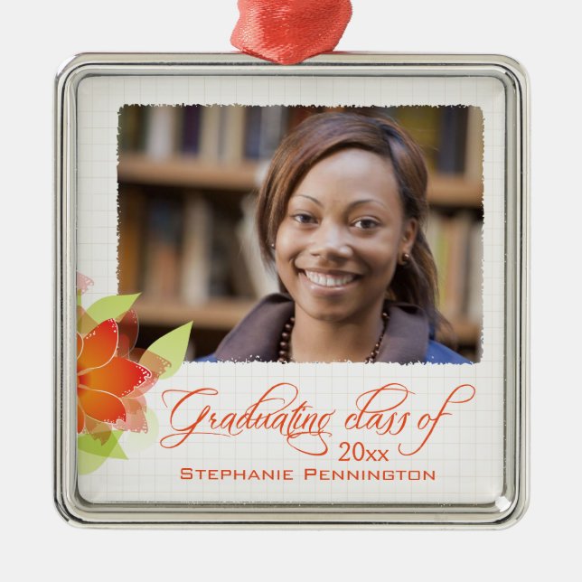 Adorno Metálico Graduación floral anaranjada personalizada de la (Frente)