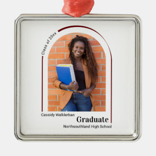 Adorno Metálico Graduación minimalista de foto en blanco borgoña