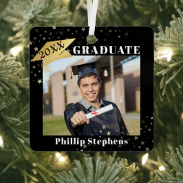 Adorno Metálico Graduado Black Gold Cap Photo Stars Your Color