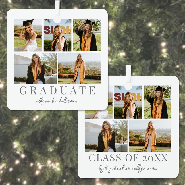 Adorno Metálico Graduado Escritura Simple y Elegante Foto de Gradu (Graduate Simple Elegant Script Graduation Photo Metal Ornament )