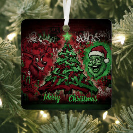 Adorno Metálico Graffiti Christmas Square Metal Ornament