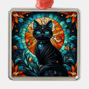 Adorno Metálico Gráfica de vidrio manchado para gato negro