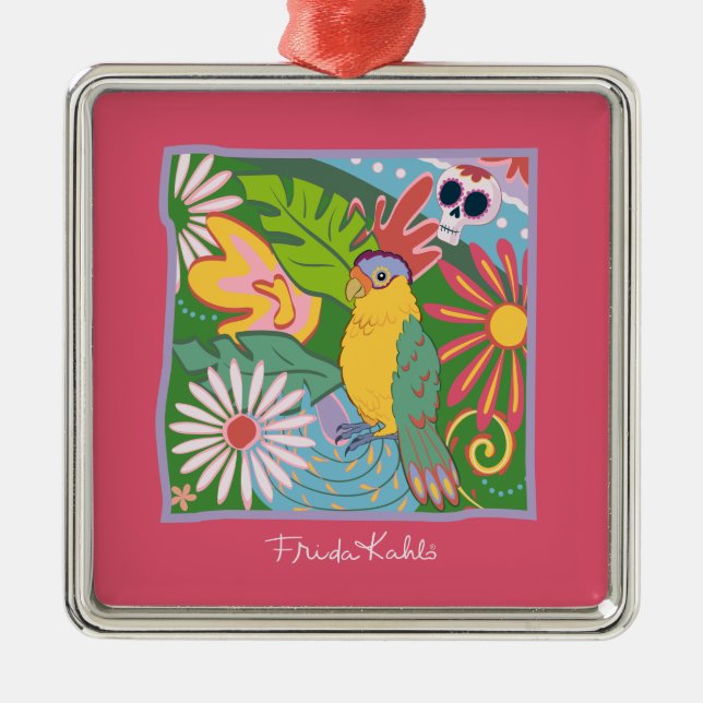 Adorno Metálico Gráfico de Frida Kahlo Parrot (Frente)