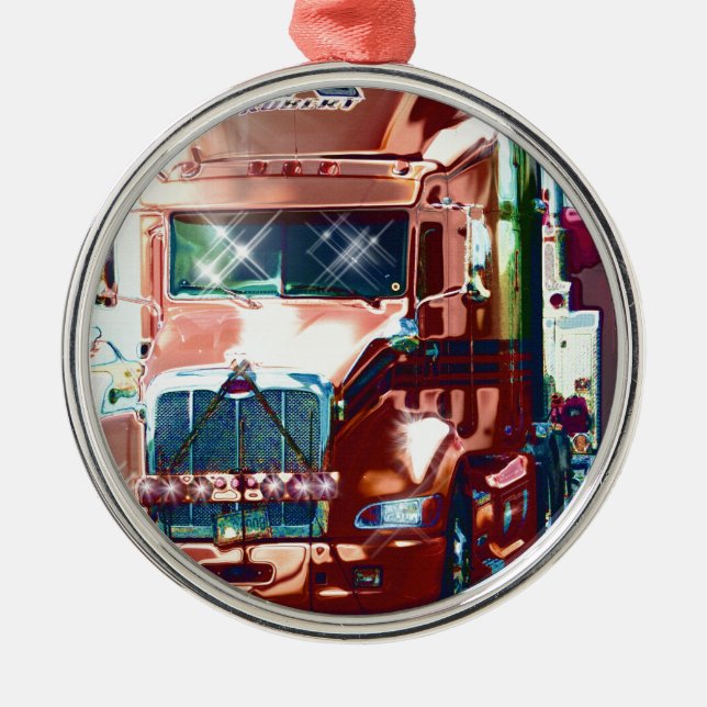 Adorno Metálico Gran camión pesado rojo para camioneros y amantes  (Frente)
