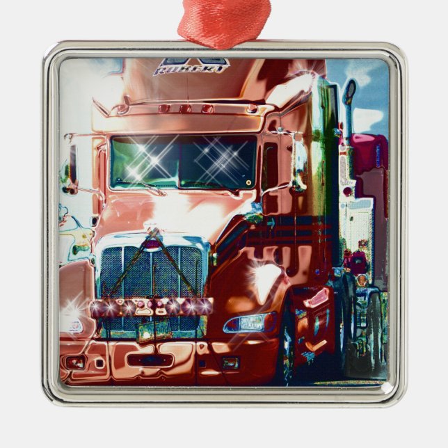 Adorno Metálico Gran camión pesado rojo para camioneros y amantes  (Frente)