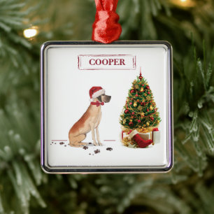 Adorno Metálico Gran Dane graciosos Navidades perro con árbol