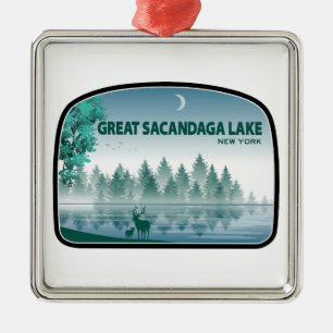 Adorno Metálico Gran Lago Sacandaga Nueva York Ciervos