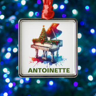 Adorno Metálico Gran Piano de Navidad con Nombre Personalizado