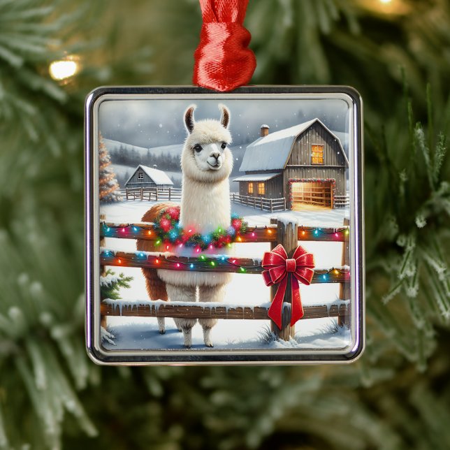 Adorno Metálico Granja de cosecha y Navidades de Llama Cuta (Árbol)