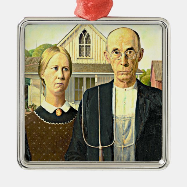Adorno Metálico Grant Wood - American Gothic, arte americano famos (Frente)