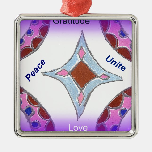 Adorno Metálico "Gratitude Peace Love Unite" Mandala Art Print (Frente)