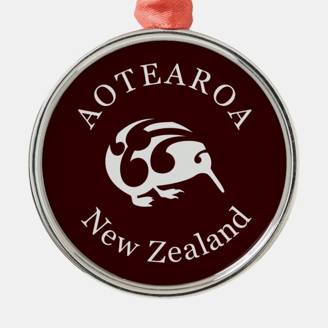 Adorno Metálico Gray Kiwi con Koru, Aotearoa, Nueva Zelanda (Frente)