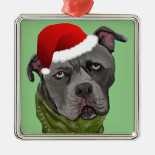 Adorno Metálico Gray Paint Pit Bull Santa Hat