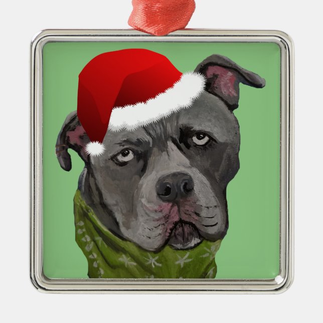 Adorno Metálico Gray Paint Pit Bull Santa Hat (Frente)