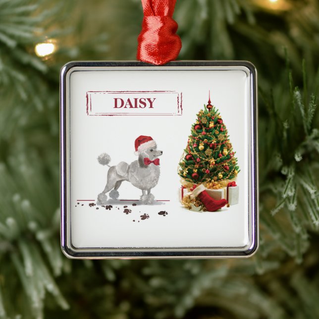 Adorno Metálico Gray Poodle Funny Navidades perro con árbol (Árbol)