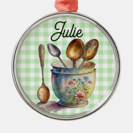 Adorno Metálico "Green and White Checkered - Spoons in Cup