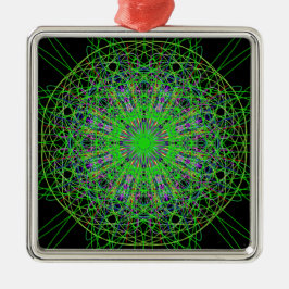 Adorno Metálico Green Black Kaleidoscope Mandala Art