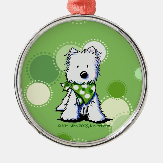Adorno Metálico Green Dots Westie Ornament (Frente)