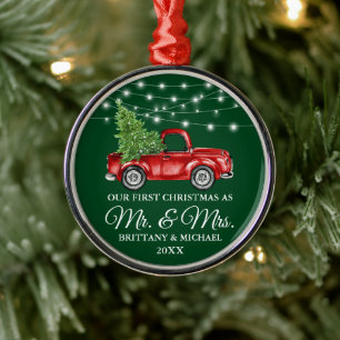 Adorno Metálico Green First Christmas Mr. and Mrs Lights Truck