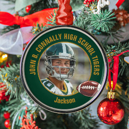 Adorno Metálico Green Gold Football Player Photo Christmas