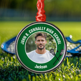 Adorno Metálico Green Lacrosse Player Photo High School Christmas