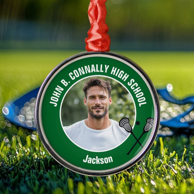 Adorno Metálico Green Lacrosse Player Photo High School Christmas (Subido por el creador)
