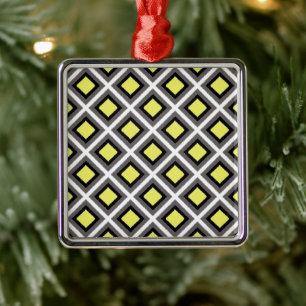 Adorno Metálico Gris oscuro, negro, diamantes de ikat amarillo de
