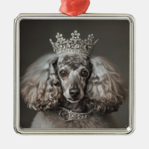 Adorno Metálico Gris Poodle vestido de princesa