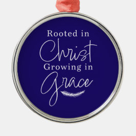 Adorno Metálico Growing in Grace Blue and White Round Christmas