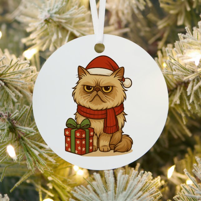 Adorno Metálico Grumpy Christmas Cat Ornament (in situ)