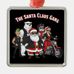 Adorno Metálico Grupo divertido de Papá Noel en motocicleta Rock