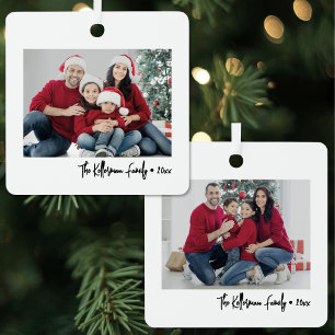 Adorno Metálico Guión de familia de doble cara dos fotos Navidad