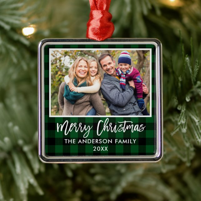 Adorno Metálico Guión de pincel Familia de Placa Verde Feliz Navid (Árbol)