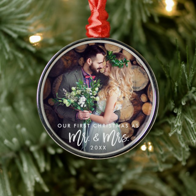 Adorno Metálico Guión de pincel Primera Navidad como Sr. y la Sra. (Árbol)