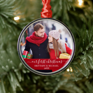 Adorno Metálico Guión elegante Nuestra Primera Pareja De Navidad R