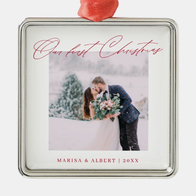 Adorno Metálico Guión moderno simple Nuestro primer Boda de Navida (Frente)